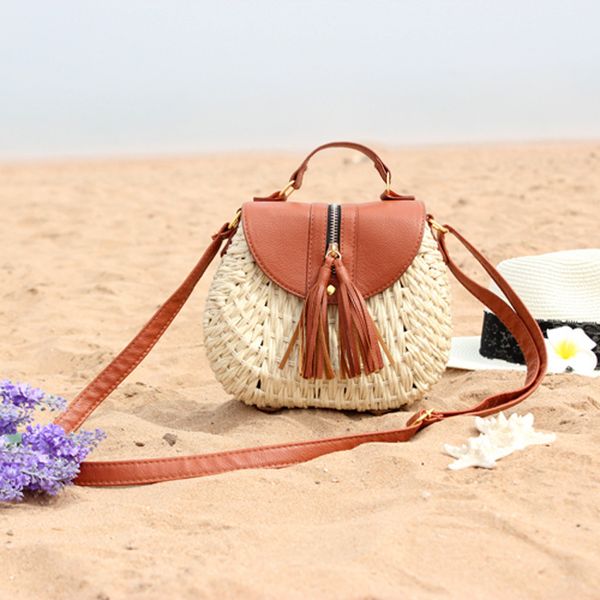 

retro handmade tassel woven dumpling bags causal rattan handbags shoulder crossbody bags bohemian beach bag totes 2020