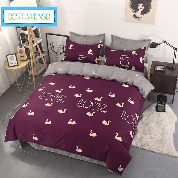 

wensd swan 3/4pc red wine duvet cover flowers flat bedsheet pillowcase -beddengoed -buy-direct-from-china