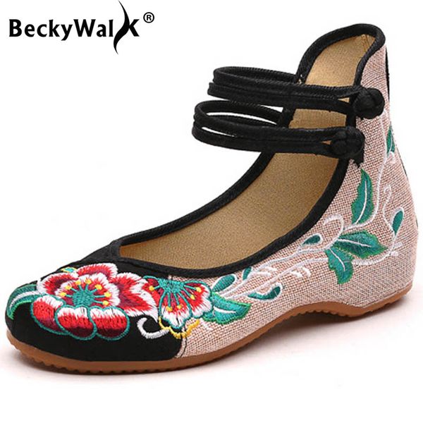 

fashion embroidery women shoes chinese style cloth high casual flat shoes woman floral dance plus size eu35-43 wsh2288, Black
