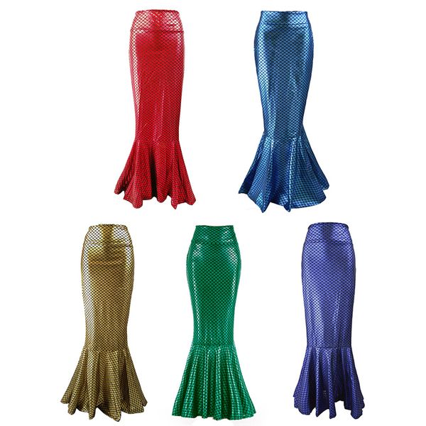 Gonna lunga a sirena sexy Donna Elegante gonna a tromba a vita alta Modello a scaglie di pesce Halloween Cosplay Party Performance Clubwear Taglia S-XXL