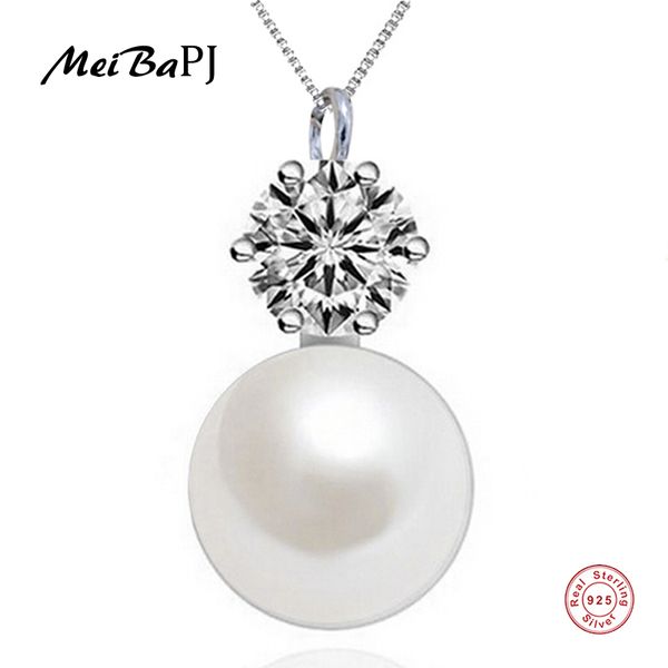 

meibapj] simple pearl pendant necklace 925 sterling silver classic pendant with silver box chain fine jewelry for women