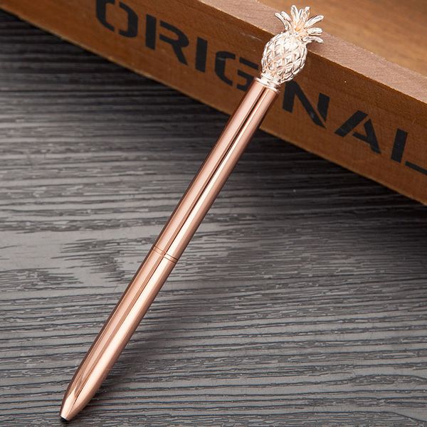 

rose gold pen 1.0mm metal ballpoint pen new strange pineapple pens stationery gift kawaii 3 color writing school office supplies, Blue;orange