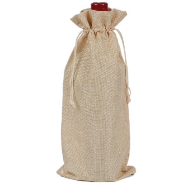 

750ml plain linen fabric wine bags drawstring wine bottle cover bag protective pouch 3pcs/lot