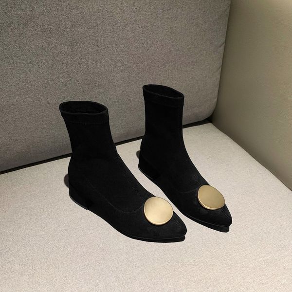 

big size boots women shoes ankle boots for women ladies shoes woman winter large round button elastic sock boot, Black