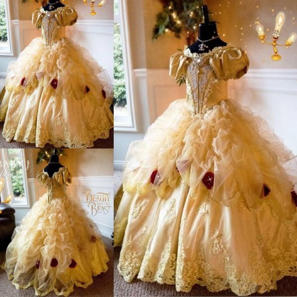 

adorable gothic gold cirls pageant dresses princess ruffles applique lace short sleeve christmas flower girls dress first communion gowns, White;red