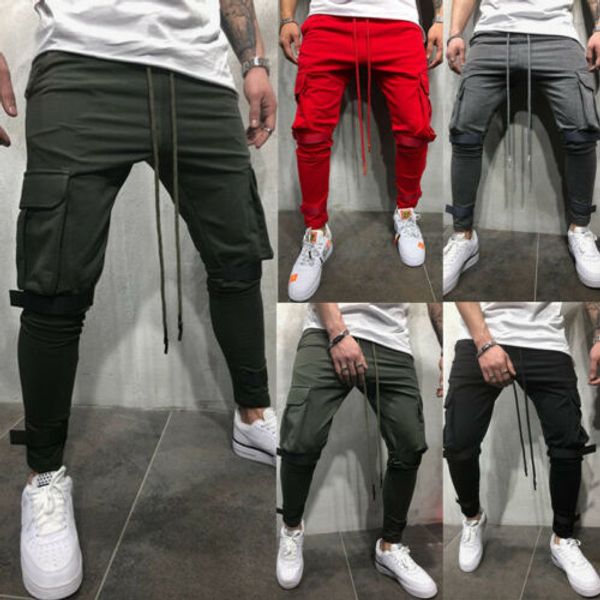 

us men's jogger pants sports gym workout hip hop track trousers long slacks new, Black