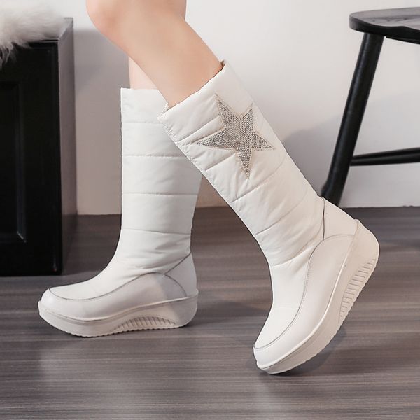 

winter new style crystals star tube down cloth shoes women's boots velvet slanted heel plus-sized female botas mujer, Black