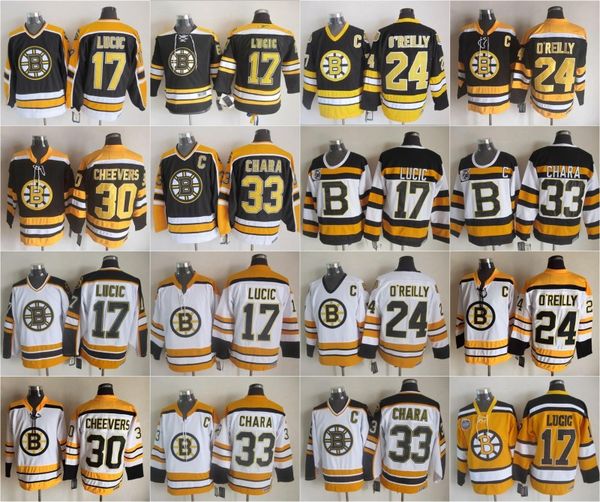 

Boston 17 Milan Lucic Bruins Jersey Men 33 Zdeno Chara 24 Terry O'Reilly 30 Gerry Cheevers 75th Vintage CCM Black White Top Quality
