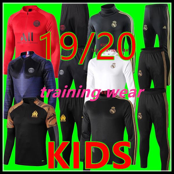 

19 20 kids football training tracksuit set real madrid soccer training suit 2019 2020 mbappe survetement de foot chandal football jogging, Black