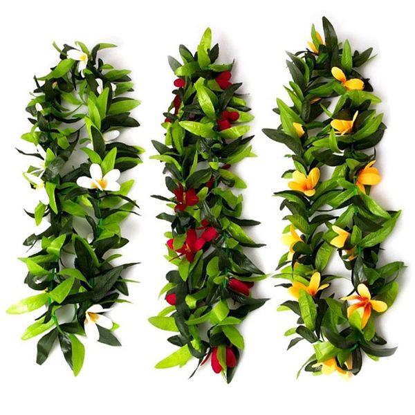 

promotion luau leis 3 pcs artificial flowers tropical hawaiian lei leaf necklaces for hula costume and beach party
