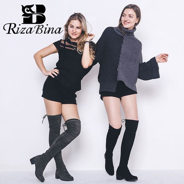 

rizabina women stretch boots fashion over knee winter shoes women 2020 style long boots office lady daily footwear size 33-43, Black