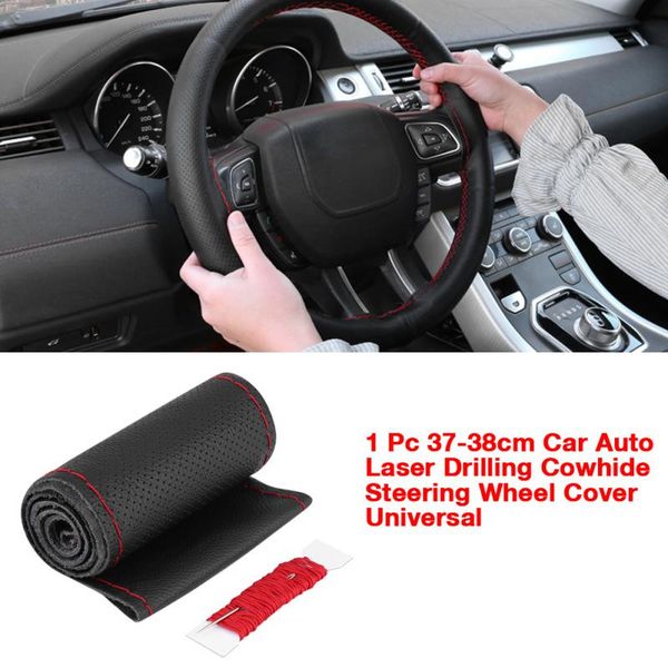 

new 1 pc 37-38cm cowhide steering wheel cover car auto laser drilling cowhide steering wheel cover universal car accessories