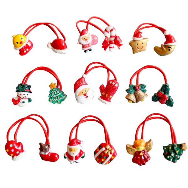 

9pcs/pack christmas hair ties shiny elastic delicate ties holders cloth accessory for kids children teenager girls, Golden;white