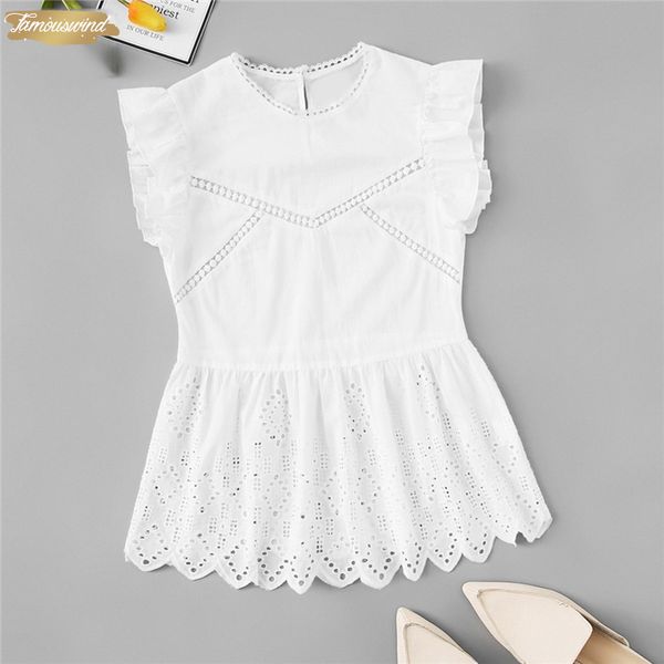 

blouse ruffle scallop cut peplum white women summer 2019 cute korean fashion clothing womens and blouses