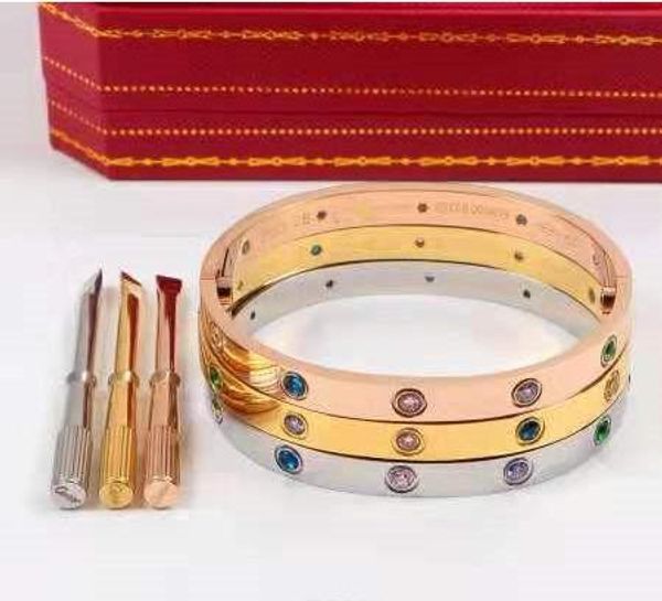 

five generations of colored diamonds eternal ring bracelets 18k rose gold titanium steel interlocked full diamond bracelets, Golden;silver