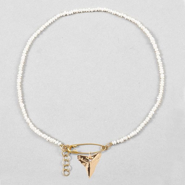 

lady small baby pearl choker necklace collares largos seed pearl safety safety pin necklace women chaine femme beads, Silver