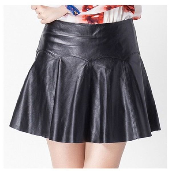 

2018 new fashion genuine sheep leather skirt g1, Black
