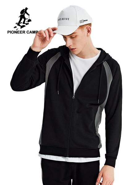 

pioneer camp spring autumn men's casual jackets zipper hooded black outerwear thin fit coat jackets for male ajk902264, Black;brown