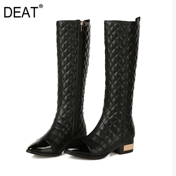

deat] 2019 round toe black plaid temperament simple pu leather velvet women long tube boots new autumn winter fashion 10f284