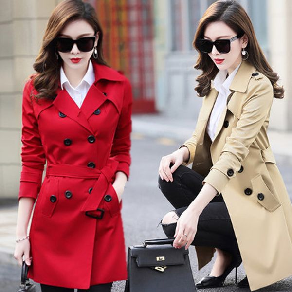 

long in the new 2018 autumn clothes fashion and women windbreaker coat, Tan;black