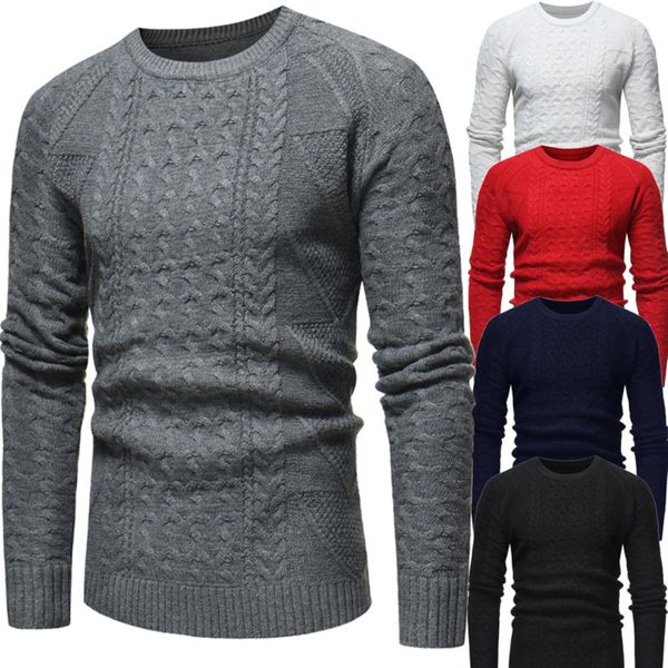 

2020 warm winter sweaters for men solid color o neck ribbed twist sweater pullovers male sweaters pullover man clothing, White;black