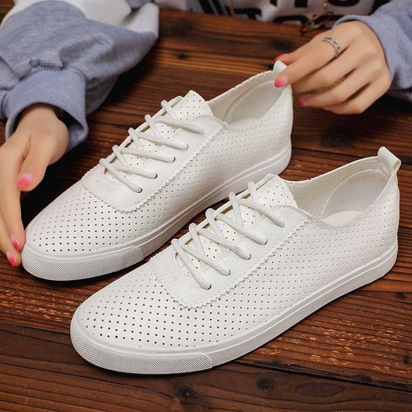 

summer students lace-up sneakers hollow breathable leisure lazy shoes mens white shoes flat for man 559, Black