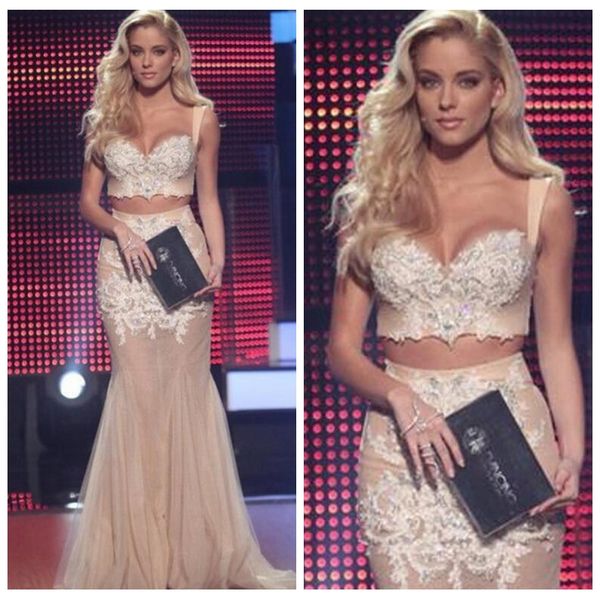 

2019 spaghetti two pieces mermaid prom dresses lace appliques beading custom tulle sweep train long ladies evening party gowns custom, Black