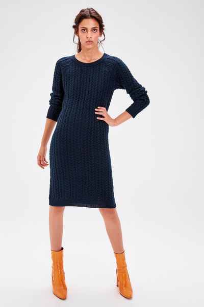 

trendyol navy knit pattern sweater dress twoaw20el0038, Black;gray