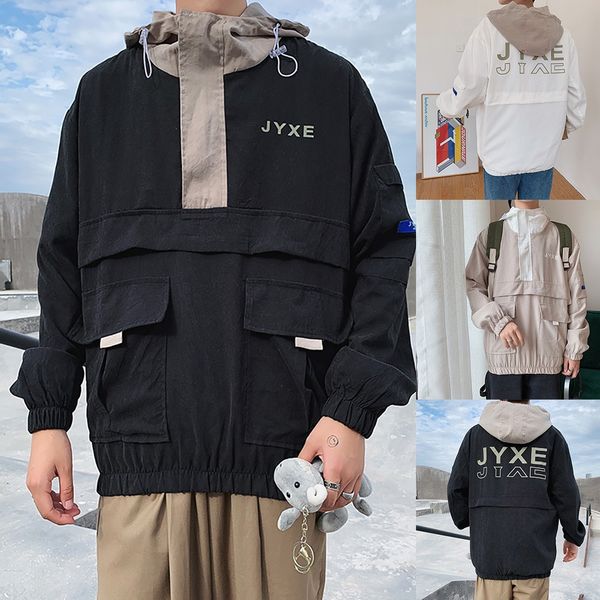 

2019 new style men's autumn new fashion trend zipper stitching hooded thin jacket dropshipping, Black;brown