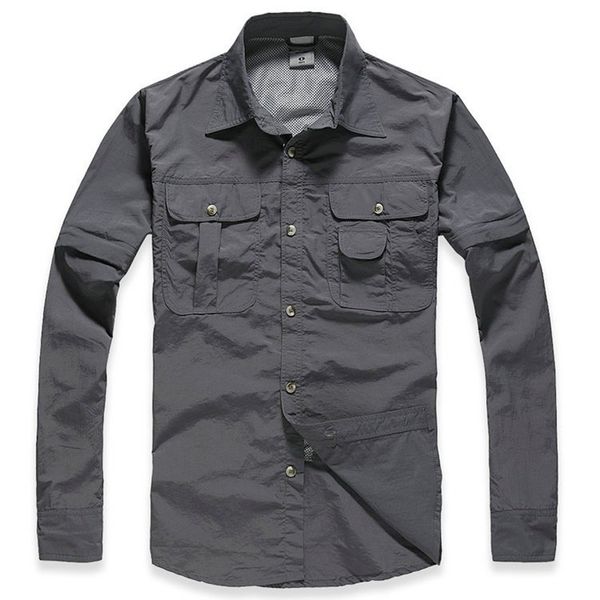 

brand men summer autumn quick dry anti uv breathable outdoor sport removable shirts camping hiking climbing fishing shirts, Gray;blue