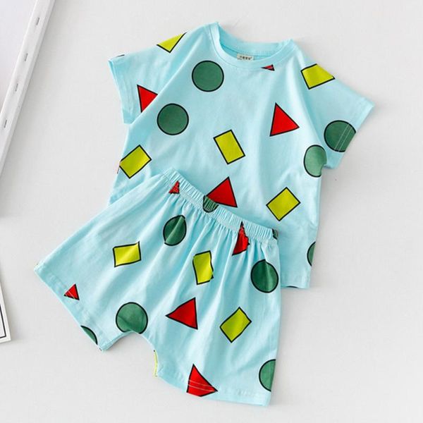 

pajamas halilo children clothes kids clothing sets cotton summer shirt short pants two piece boys girls sleeping suit home wear, Blue;red