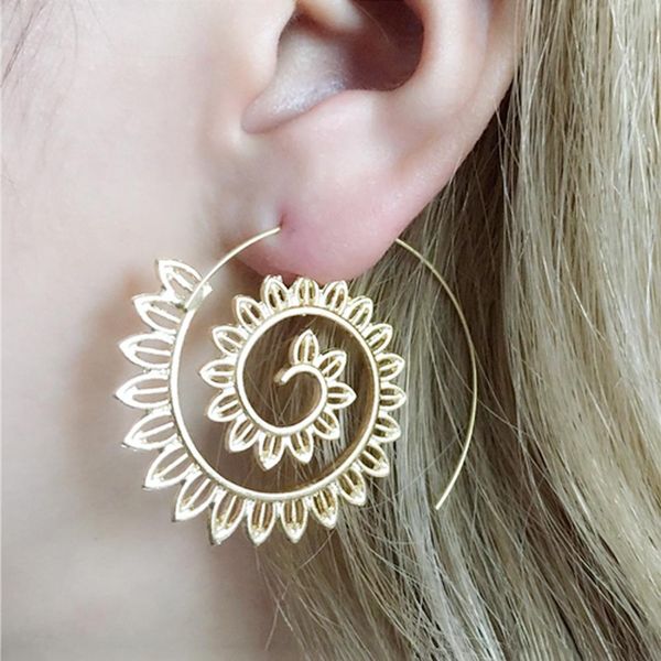

simple women spiral alloy water drop shape geometric party hoop earrings fashion lady eardrop jewelry, Golden;silver