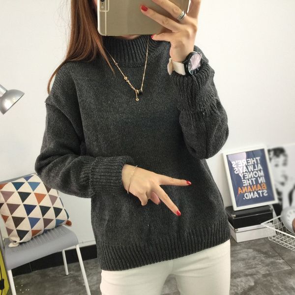 

solid female long sleeve hick warm women sweater autumn winter knitted turtleneck pullover sweater, White;black