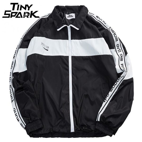 

men full zipper windbreaker jackets coat hip hop vintage color block patchwork retro track jacket streetwear casual 2018 autumn, Black;brown