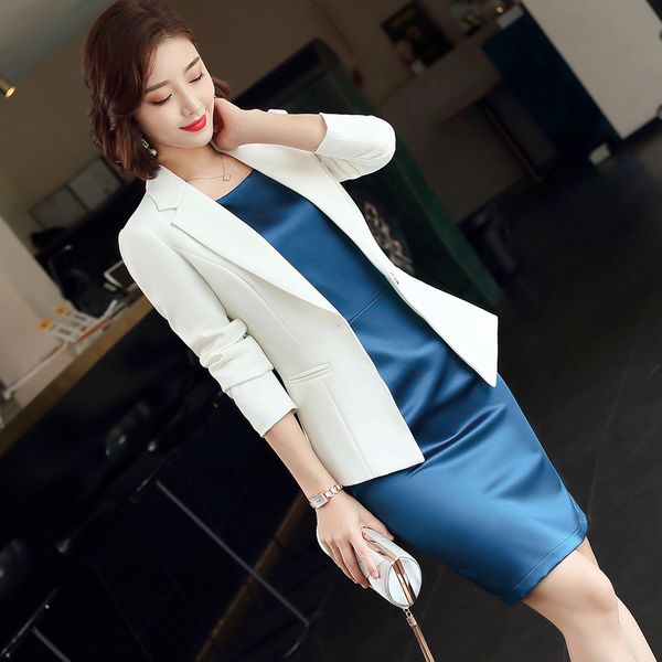 

plus size formal dress suits women 2 piece office ladies business work wear blazer slim pencil dress set elegant outfits 881905, White;black
