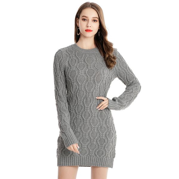 

2019 autumn european and american women's long pullovers long-sleeved slim sweater dress zj026, White;black