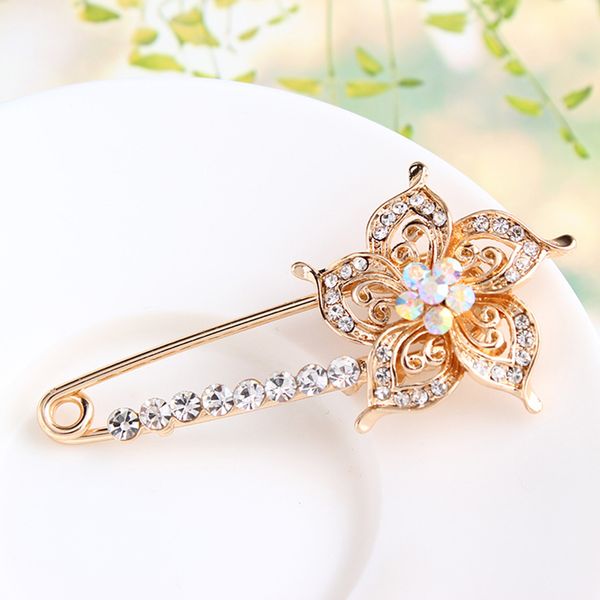

rose gold zinc alloy crystal safety pin brooch breastpin wedding jewelry, Gray