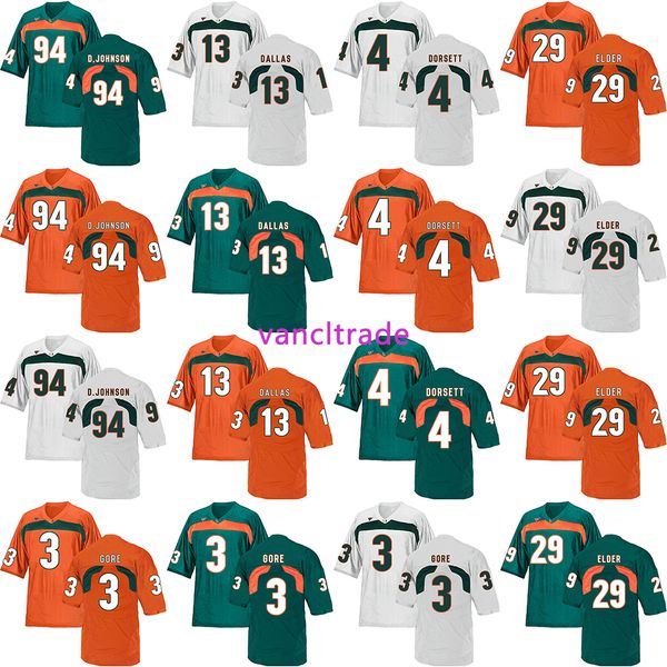 

2020 ncaa football miami hurricanes 94 d.jojnson 13 dallas 4 dorsett 29 elder 3 gore jerseys, Black;red