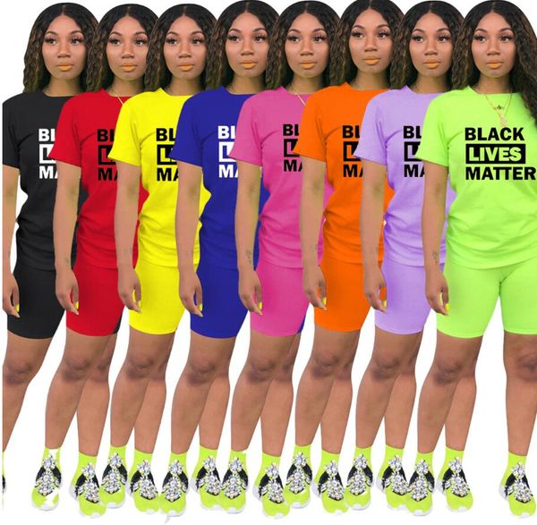 

женский дизайнерский летний спортивный костюм black lives matter letter printed 2 piece clothes set футболка + байкерские шорты повседневная, White