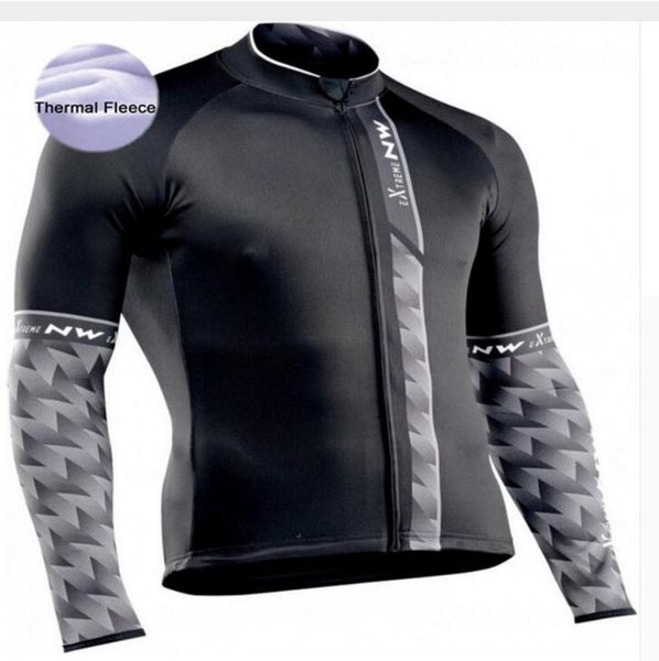 

2019 nw northwave long sleeve cycling jersey for men winter thermal fleece maillots ciclismo mtb mountain bike clothing, Black;red