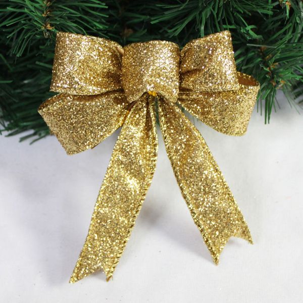 

23cm length large gold glitter cloth christmas bow christmas tree decoration ornaments