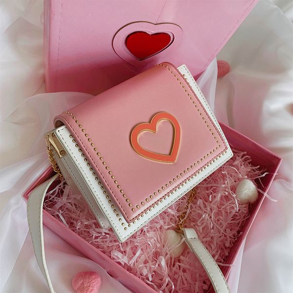 

cute contrast color square bag 2019 fashion new quality pu leather women's designer handbag rivet chain shoulder messenger bag