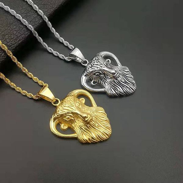 

titanium steel satan ram goat pendants necklace for men hip hop rock jewelry gold silver drop shipping