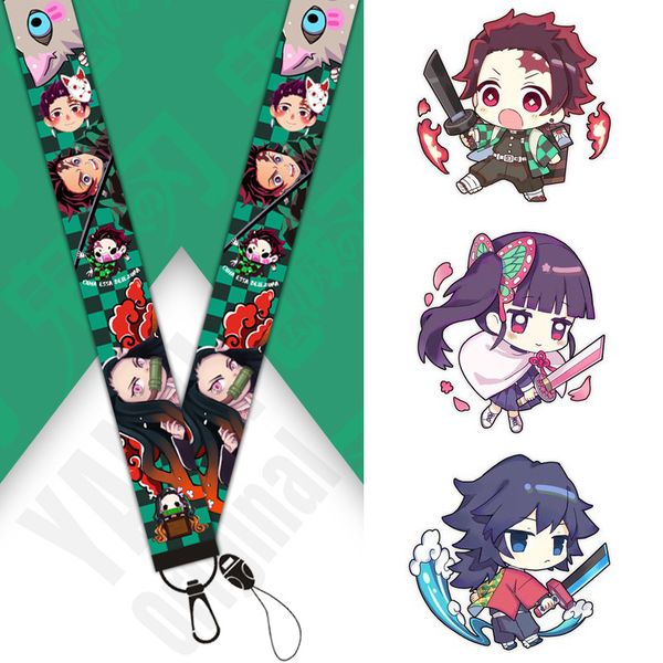 

kimetsu no yaiba demon slayer lanyard nezuko printed neck strap for id badge phone holders keychain cosplay prop cartoon, Silver