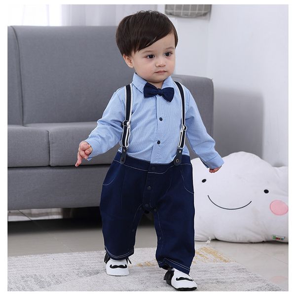 

baby boy джентльмены комбинезон малыш длинные рукава bow tie партии рождения венчания костюма rompers младенца 8sets / серия, White