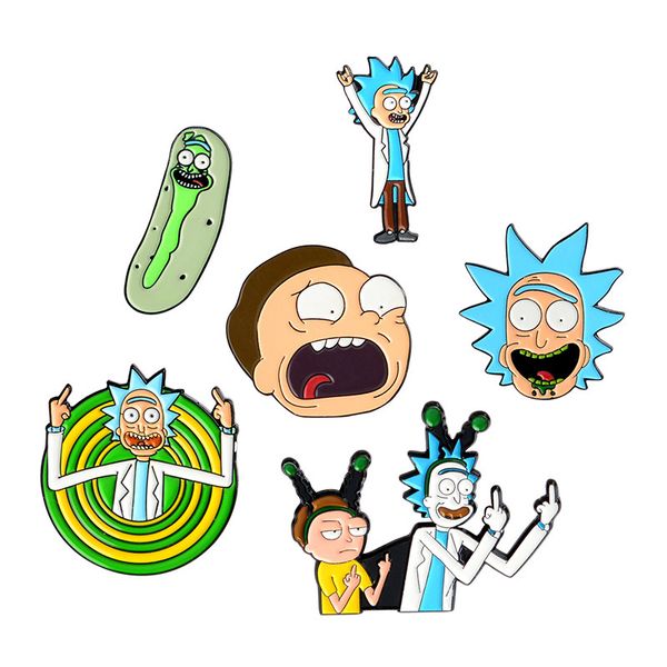 

cartoon rick&morty pin classic 6 types icons style summer jessica jewelry enamel badge buttons brooch anime lovers shirt denim jacket lapel, Gray