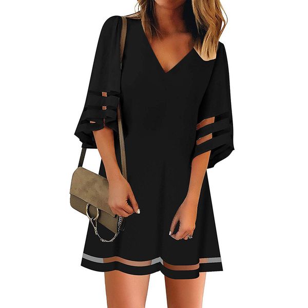 

summer dress 2019 women solid color casual loose mini dress v neck short sleeve dresses simple beach dresses ropa mujer, Black;pink