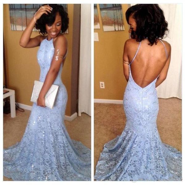 

Halter Slim Black Girls Mermaid Lace Prom Dresses Simple Backless 2019 Sexy Long Special Occasion Party Gowns Long Evening Party Gowns
