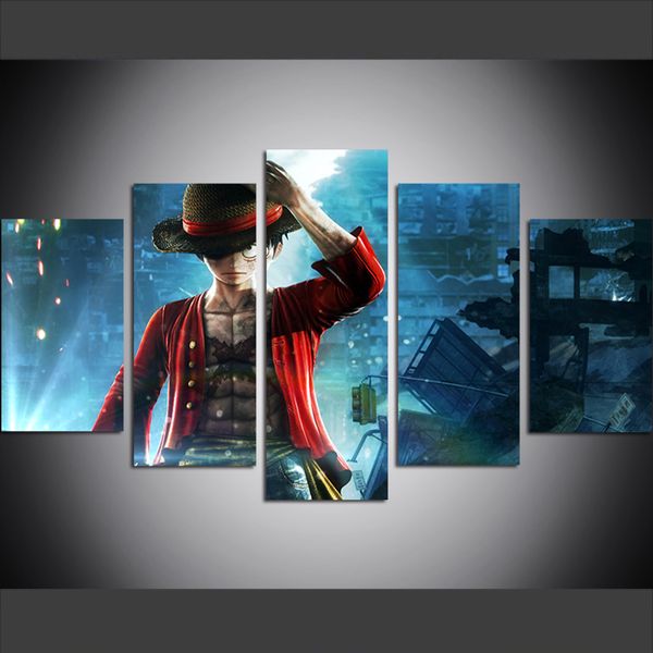 

5 piece large size canvas wall art pictures creative jump force smash bros anime poster art print oil painting for living room