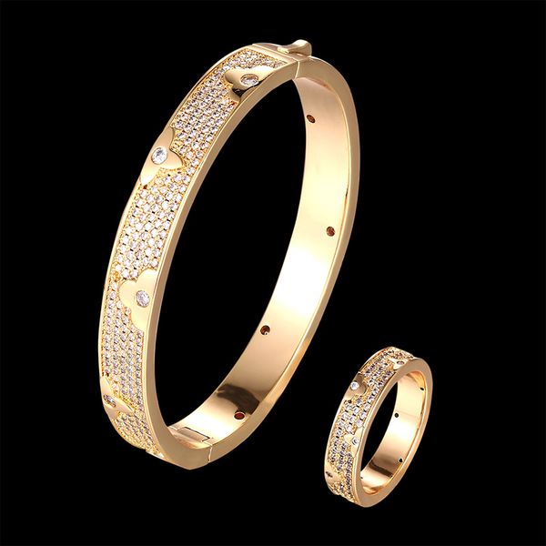 

fateama luxury exquisite delicate flower bangle with ring jewelry set full zircon micro pave setting trendy fashion jewelry, Silver